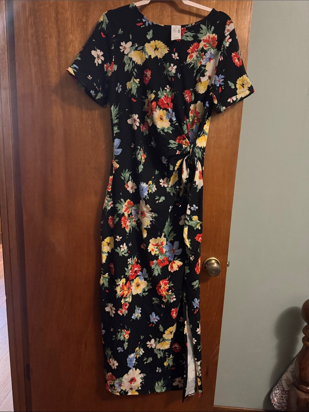 Maurices Black Floral Maxi Wrap Dress with Tie